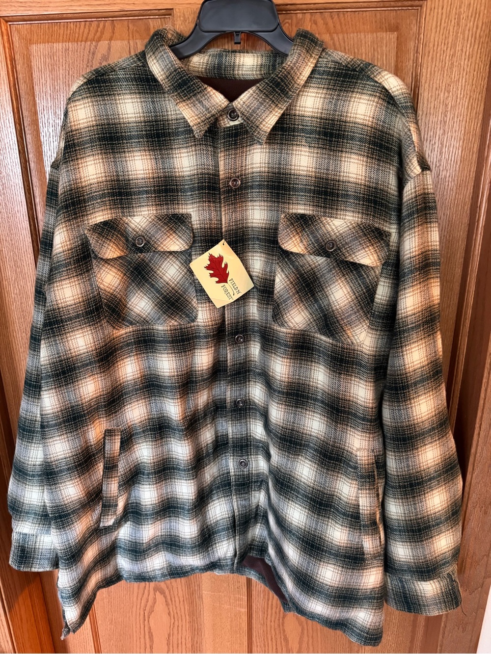 Field N Forest Men's Plaid Lined Shirt Jacket in Green & Cream